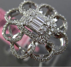 ESTATE LARGE .78CT ROUND & BAGUETTE DIAMOND 18KT WHITE GOLD FLOWER COCKTAIL RING