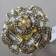 ESTATE MASSIVE 3.66CTW FANCY MULTI COLOR DIAMOND 18KT YELLOW GOLD 3D FLOWER RING