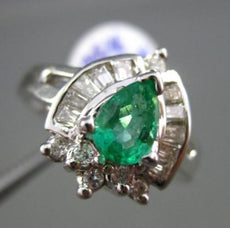 ESTATE WIDE 1.48CT DIAMOND & AAA COLOMBIAN EMERALD 14KT WHITE GOLD COCKTAIL RING