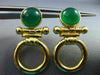 ESTATE GREEN AGATE 14K YELLOW GOLD 3D HANDCRAFTED CIRCLE OF LIFE EARRINGS #25291