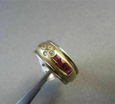 ANTIQUE WIDE ROUND .32CTW RUBY DIAMOND 14KT TWO TONE COCKTAIL WEDDING RING