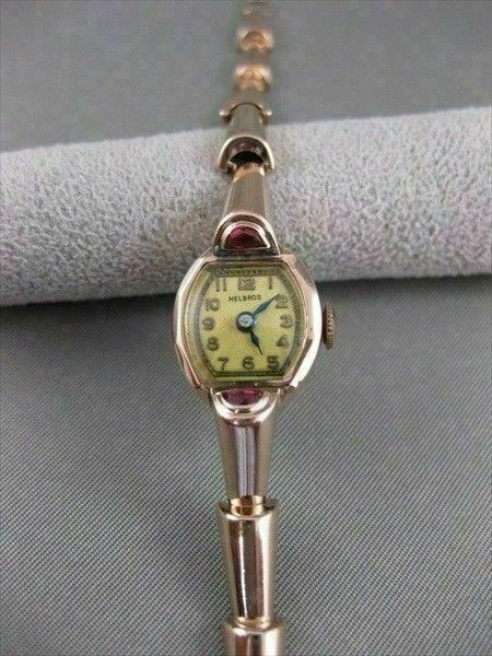 Antique Moon Old Mine Ruby 14K Pink Rose Gold Helbros Watch 20592 milanojewelersny