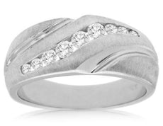 ESTATE .21CT DIAMOND 14K WHITE GOLD 9 STONE CHANNEL CURVED MENS ANNIVERSARY RING