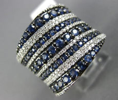 ESTATE LARGE 2.14CT DIAMOND & SAPPHIRE 14KT WHITE GOLD MULTI ROW COCKTAIL RING