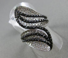ESTATE MASSIVE 3.18CT WHITE & BLACK DIAMOND 14K WHITE GOLD 3D LEAF COCKTAIL RING