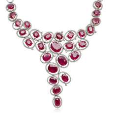 EGL CERTIFIED LARGE 45.57CT DIAMOND & AAA RUBY 18KT WHITE GOLD 3D GRAPE NECKLACE