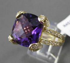 ESTATE LARGE 6.99CT DIAMOND & AAA AMETHYST 14KT YELLOW 3 DIMENSION COCKTAIL RING
