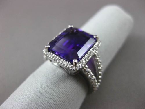 ESTATE LARGE 6.22CTW DIAMOND & AAA AMETHYST 14KT WHITE GOLD HALO ENGAGEMENT RING