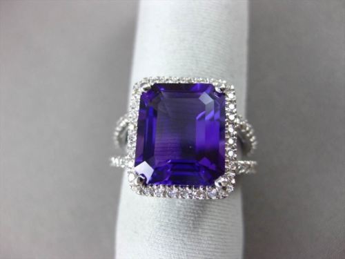 ESTATE LARGE 6.22CTW DIAMOND & AAA AMETHYST 14KT WHITE GOLD HALO ENGAGEMENT RING