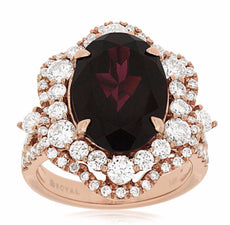 ESTATE LARGE 8.10CT DIAMOND & AAA RHODOLITE 14KT ROSE GOLD FLOWER COCKTAIL RING