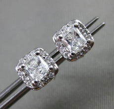 ESTATE .61CT DIAMOND PRINCESS CUT 14K WHITE GOLD 3D SOLITAIRE HALO STUD EARRINGS