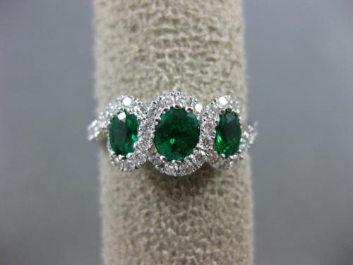 ESTATE 1.19CT DIAMOND & AAA EMERALD 18K WHITE GOLD 3D 3 STONE INFINITY LOVE RING