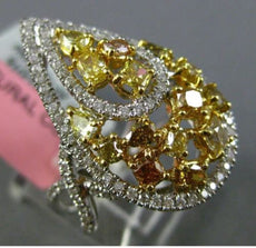 ESTATE LARGE 2.25CT WHITE & INTENSE DIAMOND 18K TWO TONE GOLD PEAR FILIGREE RING