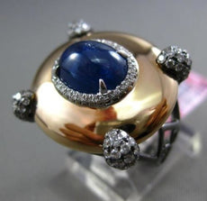 ANTIQUE LARGE 4.87CT DIAMOND & AAA SAPPHIRE 18KT TWO TONE GOLD 3D FILIGREE RING
