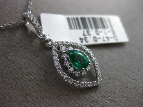 .70CT DIAMOND & AAA EMERALD 18K WHITE GOLD 3D DOUBLE HALO MARQUISE SHAPE PENDANT