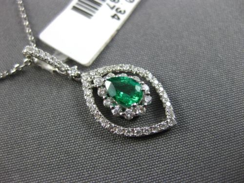 .70CT DIAMOND & AAA EMERALD 18K WHITE GOLD 3D DOUBLE HALO MARQUISE SHAPE PENDANT