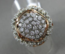 ESTATE LARGE 1.50CT DIAMOND 14KT WHITE & ROSE GOLD FLOWER FILIGREE COCKTAIL RING