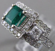 ESTATE 2.64CTW DIAMOND EMERALD 14KT GOLD FILIGREE COCKTAIL ENGAGEMENT RING #2461