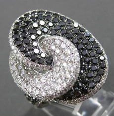 ESTATE LARGE 4.09CT BLACK & WHITE DIAMOND 18K WHITE GOLD 3D OVAL COCKTAIL RING