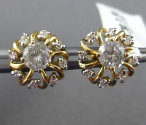 ESTATE DIAMOND 14KT TWO TONE GOLD SOLITAIRE FLOWER STUD
