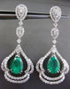 ESTATE LARGE 7.71CT DIAMOND & COLOMBIAN EMERALD 18KT WHITE GOLD HANGING EARRINGS