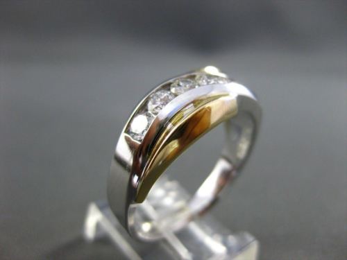 ESTATE 1.20CT DIAMOND 14KT TWO TONE GOLD DIAGONAL WAVE ANNIVERSARY RING #19620