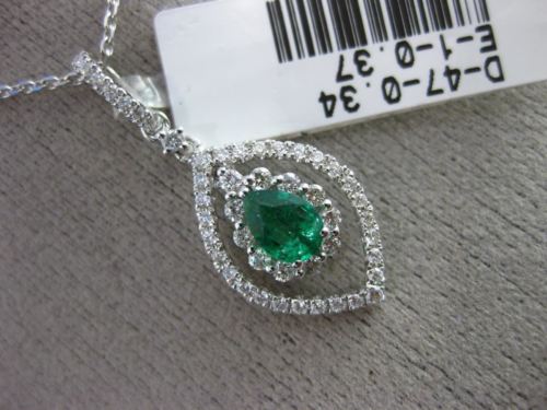 .70CT DIAMOND & AAA EMERALD 18K WHITE GOLD 3D DOUBLE HALO MARQUISE SHAPE PENDANT