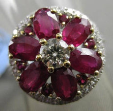 ANTIQUE LARGE 4.29CTW DIAMOND & AAA RUBY 18KT TWO TONE GOLD FLORAL COCKTAIL RING