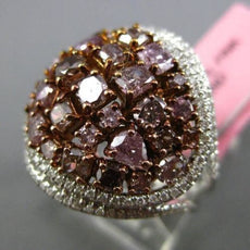 ESTATE LARGE 3.17CT PINK & WHITE DIAMOND 18K TWO TONE GOLD MULTI SHAPE OVAL RING