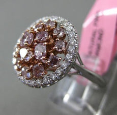 ESTATE LARGE 1.76CT WHITE & PINK DIAMOND 18K GOLD MULTI SHAPE ROUND CLUSTER RING