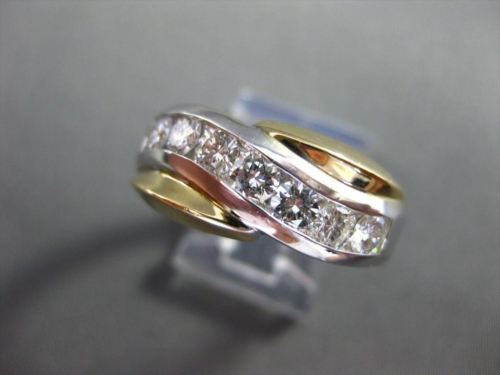 ESTATE 1.20CT DIAMOND 14KT TWO TONE GOLD DIAGONAL WAVE ANNIVERSARY RING #19620