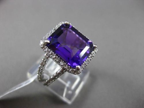 ESTATE LARGE 6.22CTW DIAMOND & AAA AMETHYST 14KT WHITE GOLD HALO ENGAGEMENT RING