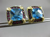 ESTATE LARGE 6.36CT BLUE TOPAZ & RUBY 14KT YELLOW GOLD FILIGREE CLIP ON EARRINGS