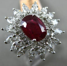 ESTATE LARGE 4.35CT DIAMOND & AAA RUBY 18KT WHITE GOLD ENGAGEMENT COCKTAIL RING