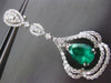 ESTATE LARGE 7.71CT DIAMOND & COLOMBIAN EMERALD 18KT WHITE GOLD HANGING EARRINGS