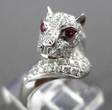 ESTATE LARGE 1.08CTW DIAMOND & AAA RUBY 18KT WHITE GOLD 3D PANTHER COCKTAIL RING