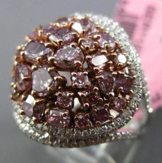 ESTATE LARGE 3.43CT FANCY PINK & WHITE DIAMOND 18K GOLD 3D MULTI SHAPE OVAL RING