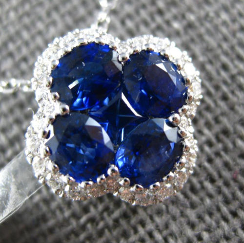 Miller's Fine Jewelry - 14K WHITE GOLD WITH DIAMOND AND SAPPHIRE CRYSTAL FOUR  LEAF CLOVER NECKLACE .CHAIN 14K YELLOW GOLD