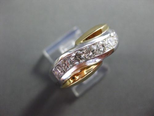 ESTATE 1.20CT DIAMOND 14KT TWO TONE GOLD DIAGONAL WAVE ANNIVERSARY RING #19620