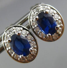 ESTATE 1.68CT DIAMOND & SAPPHIRE 14KT WHITE GOLD CLASSIC OVAL HALO STUD EARRINGS
