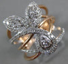 ESTATE LARGE .69CT DIAMOND 14KT WHITE & ROSE GOLD LEAF MULTI ROW FLOWER FUN RING