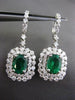 ESTATE LARGE 4.29CT DIAMOND & EMERALD 18KT WHITE GOLD 3D HALO HANGING EARRINGS