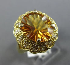 ESTATE LARGE 4.17CT DIAMOND & AAA CITRINE 14KT YELLOW GOLD 3D OVAL COCKTAIL RING