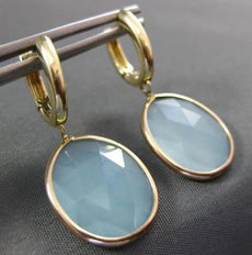 ESTATE AAA BLUE CHALCEDONY 14KT YELLOW GOLD 3D CLASSIC OVAL HANGING EARRINGS