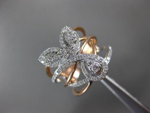 ESTATE LARGE .69CT DIAMOND 14KT WHITE & ROSE GOLD LEAF MULTI ROW FLOWER FUN RING