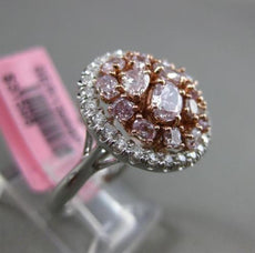 ESTATE LARGE 2.0CT WHITE & PINK DIAMONDS 18K GOLD MULTI SHAPE ROUND CLUSTER RING