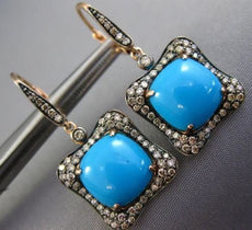 ESTATE LARGE 7.38CT CHOCOLATE FANCY DIAMOND & TURQUOISE 14KT ROSE GOLD EARRINGS