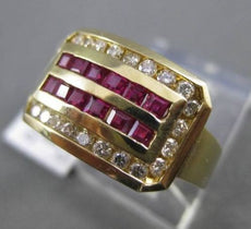 ESTATE 1.40CTW ROUND DIAMOND & AAA RUBY 14KT YELLOW GOLD SQUARE COCKTAIL RING