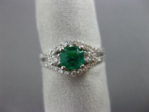 ESTATE 1.22CT DIAMOND & AAA EMERALD 14KT WHITE GOLD HALO SQUARE ENGAGEMENT RING