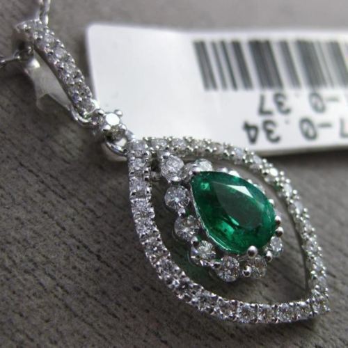 .70CT DIAMOND & AAA EMERALD 18K WHITE GOLD 3D DOUBLE HALO MARQUISE SHAPE PENDANT